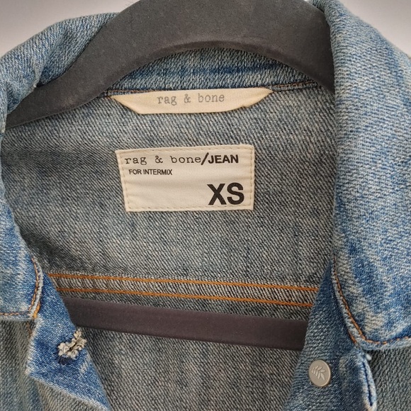 Rag and Bone Denim and Leather Blue/Cream Jacket - Picture 3 of 5